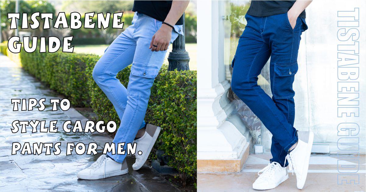 Shop Stylish Mid Blue Denim Cargo Pants For Men Online